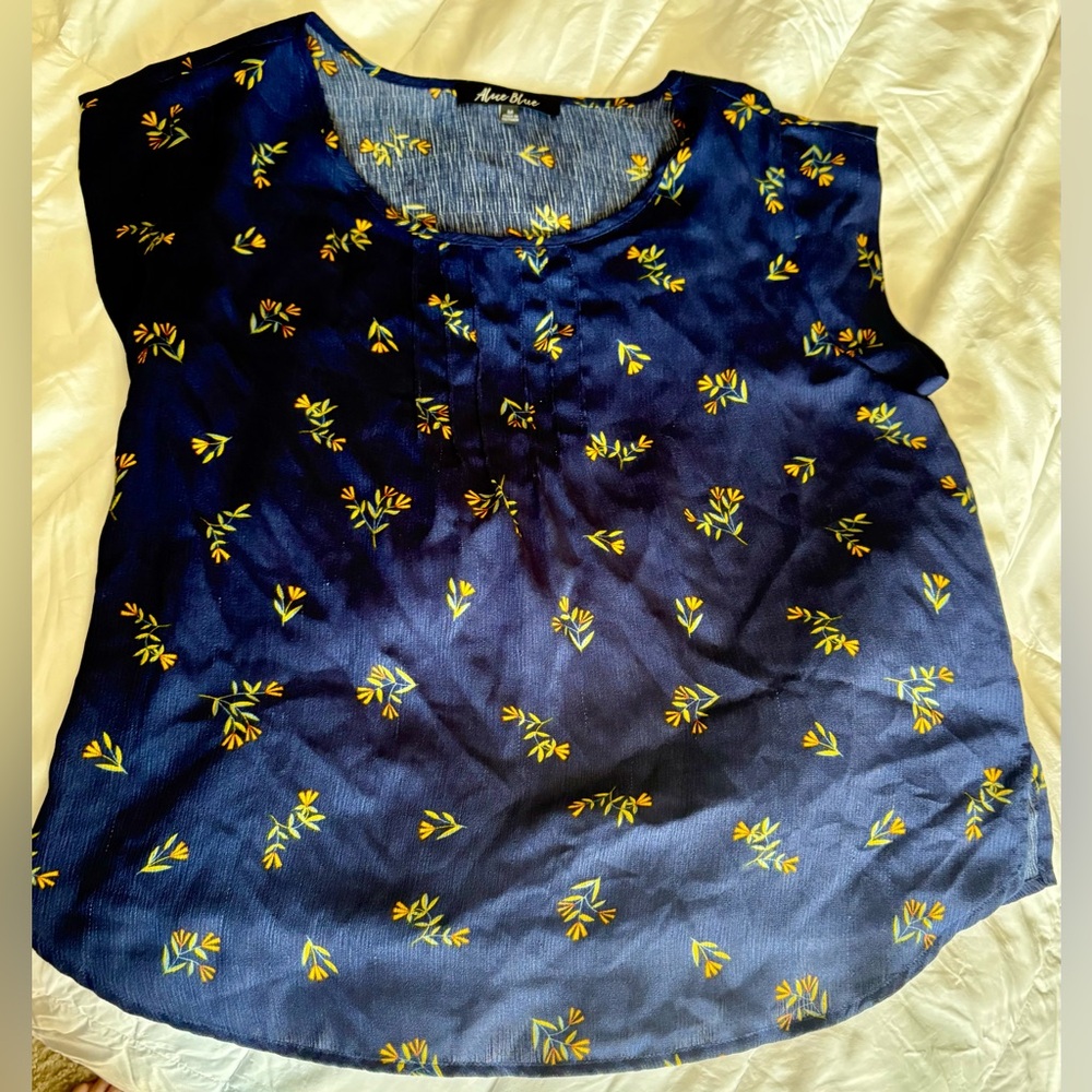 Alice Blue Navy Blouse with Yellow Floral Design